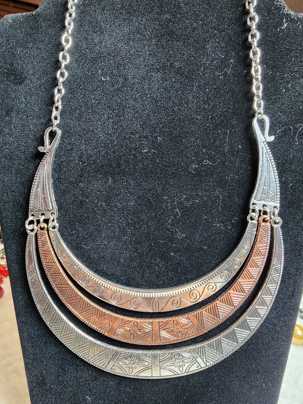 Paparazzi Take All You Can Gatherer Tri Tone Mixed Metal Aztec Bib Necklace